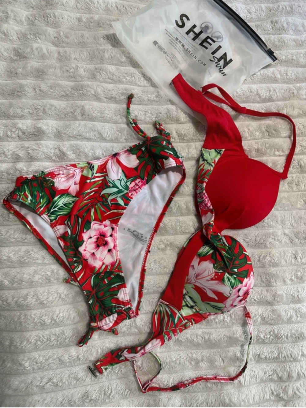 SHEIN Swim Red & Green Tropical Push-Up Bikini